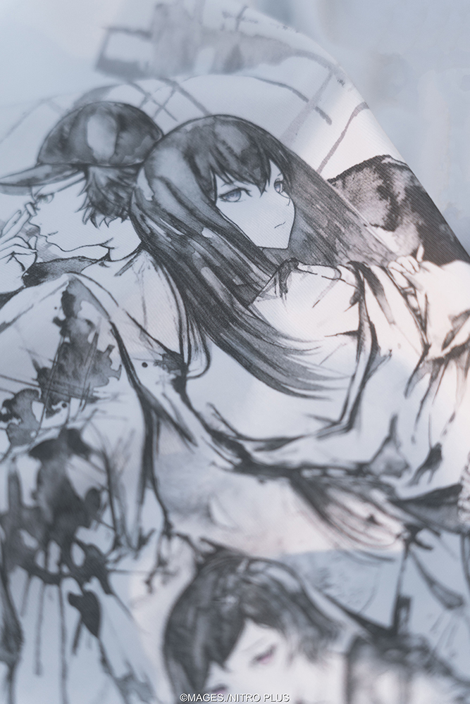 STEINS;GATE Laboratory Member Ink Painting Style White Background Monochrome T-shirt (L Size)
