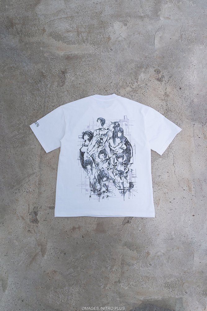 STEINS;GATE Laboratory Member Ink Painting Style White Background Monochrome T-shirt (L Size)