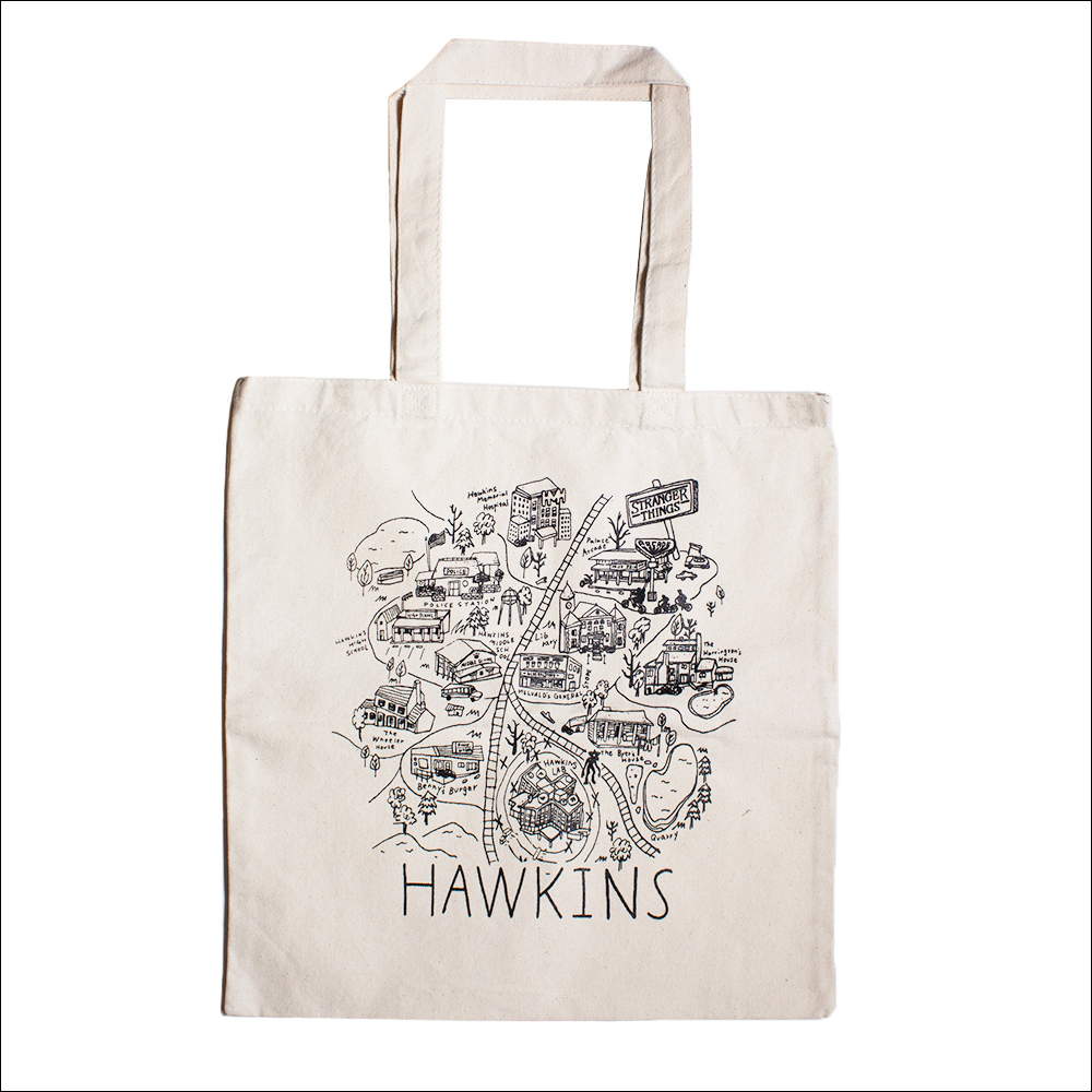 Stranger Things Nendoroid Plus mini cans badge with Hawkins map design tote bag (Japan Ver.)