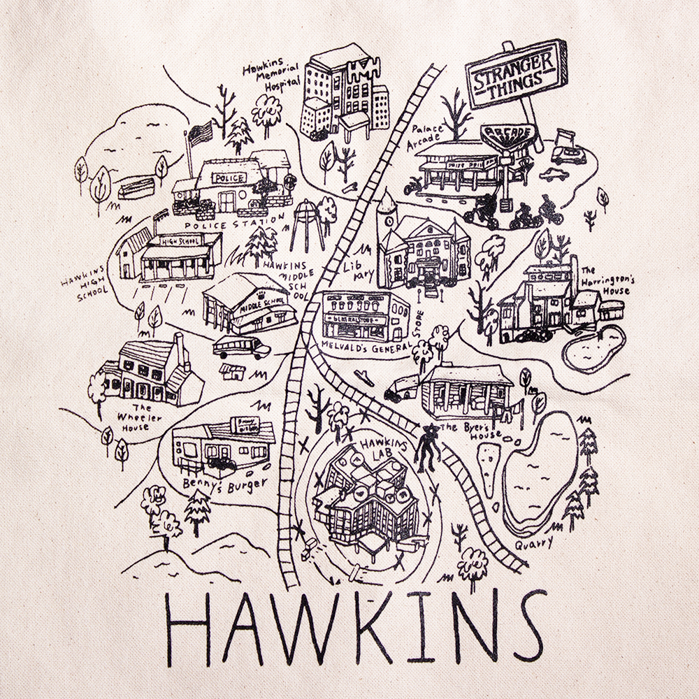 Stranger Things Nendoroid Plus mini cans badge with Hawkins map design tote bag (Japan Ver.)