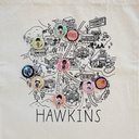 Stranger Things Nendoroid Plus mini cans badge with Hawkins map design tote bag (Japan Ver.)