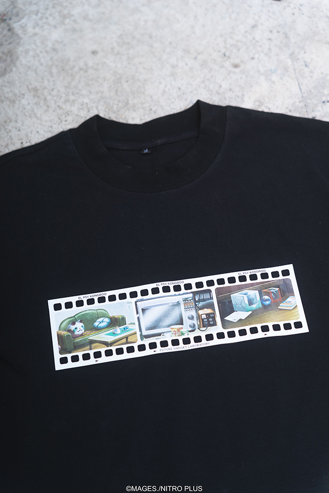 STEINS;GATE Laboratory Member Ink Painting Style Black Background Color T-shirt (L Size)