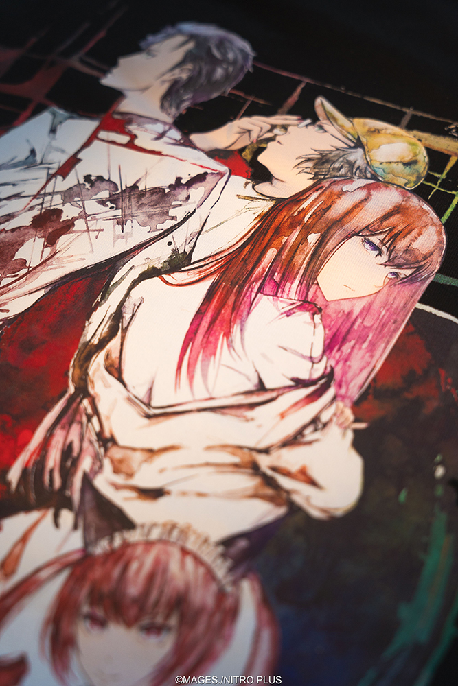 STEINS;GATE Laboratory Member Ink Painting Style Black Background Color T-shirt (L Size)