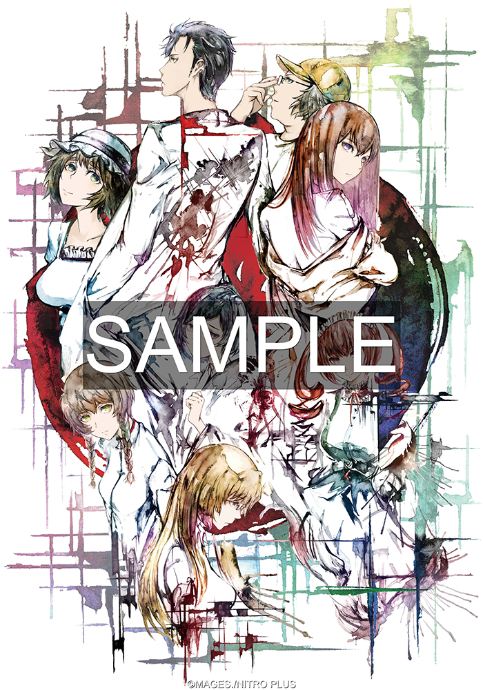STEINS;GATE Laboratory Member Ink Painting Style Black Background Color T-shirt (L Size)