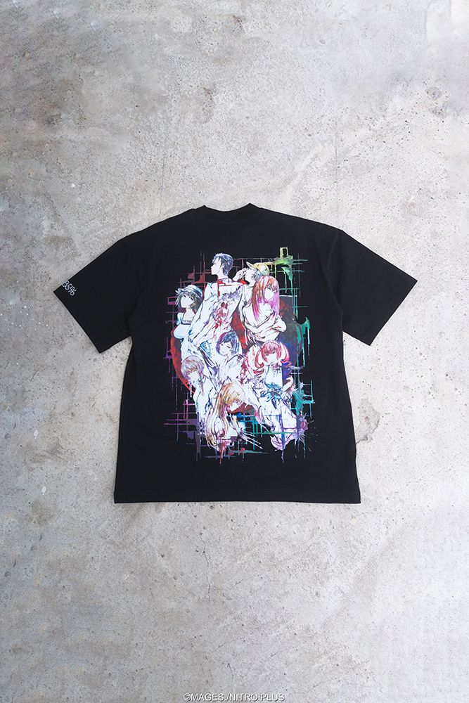 STEINS;GATE Laboratory Member Ink Painting Style Black Background Color T-shirt (S Size)